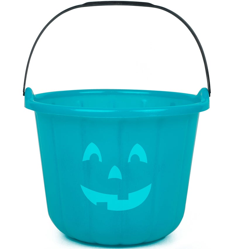 SCS Direct Teal Pumpkin Halloween Trick or Treat Bucket 8.5 in (1 Pack)-Official Teal Pumpkin Project Allergy-Friendly Candy Pail Accessory and Party Decoration Supplies, Haunted House Plastic Bowl w Handle - Image 1